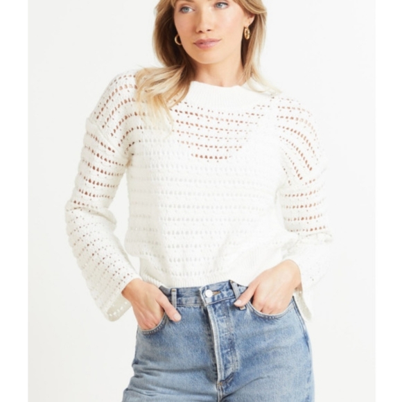 Michael Stars white pullover cotton sweater with pointelle knit in large - Picture 9 of 9